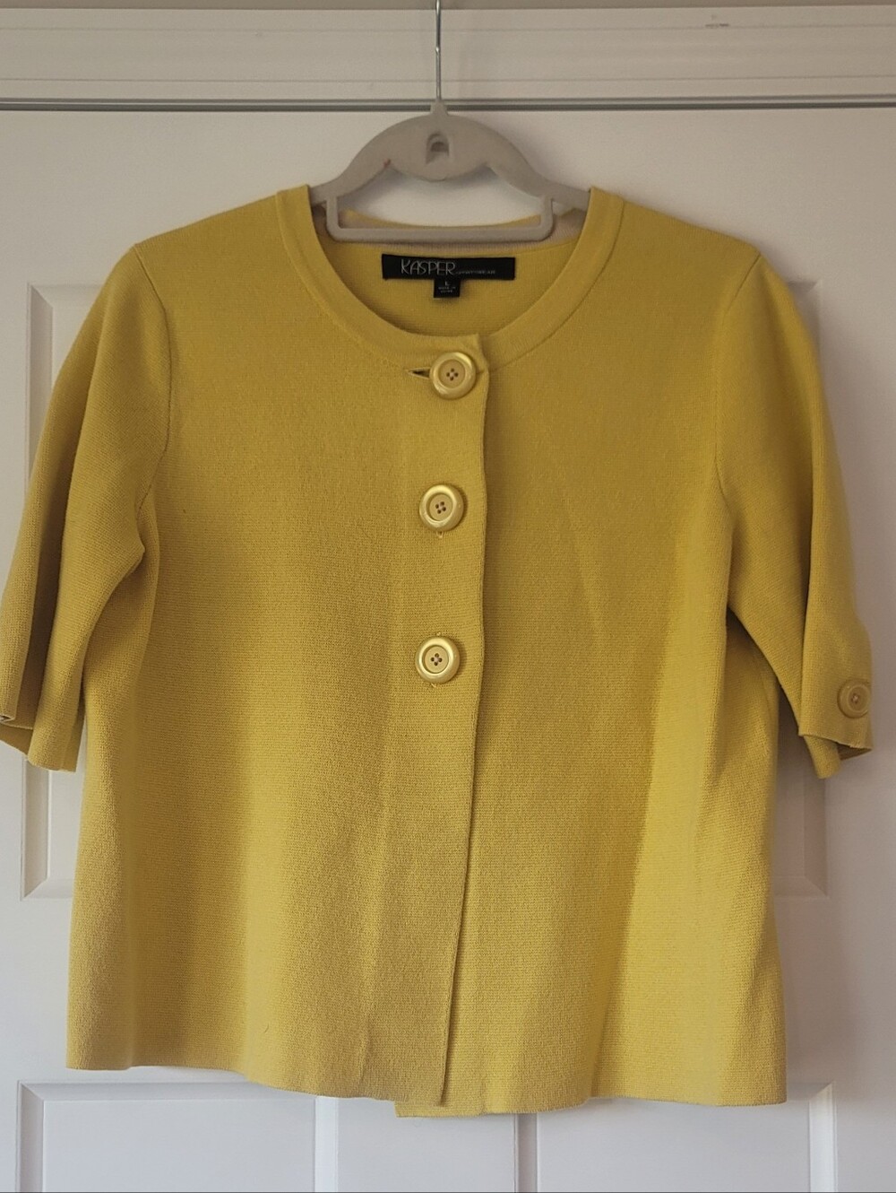 Vintage Kasper 100% Cotton Yellow Button-Front Short Sleeve Jacket Top